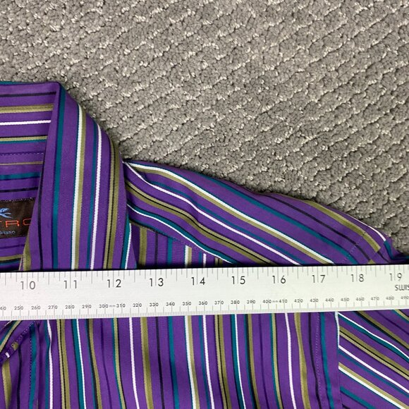 Etro Shirt Men's 40 Purple Green Gold Striped Button Down Up Cotton Milano NWOT - Picture 10 of 12